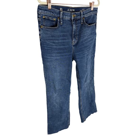 J Crew Slim Demi Boot Jeans Denim High Rise Raw Hem Stretch Agnes Wash Size 31 - Picture 6 of 9